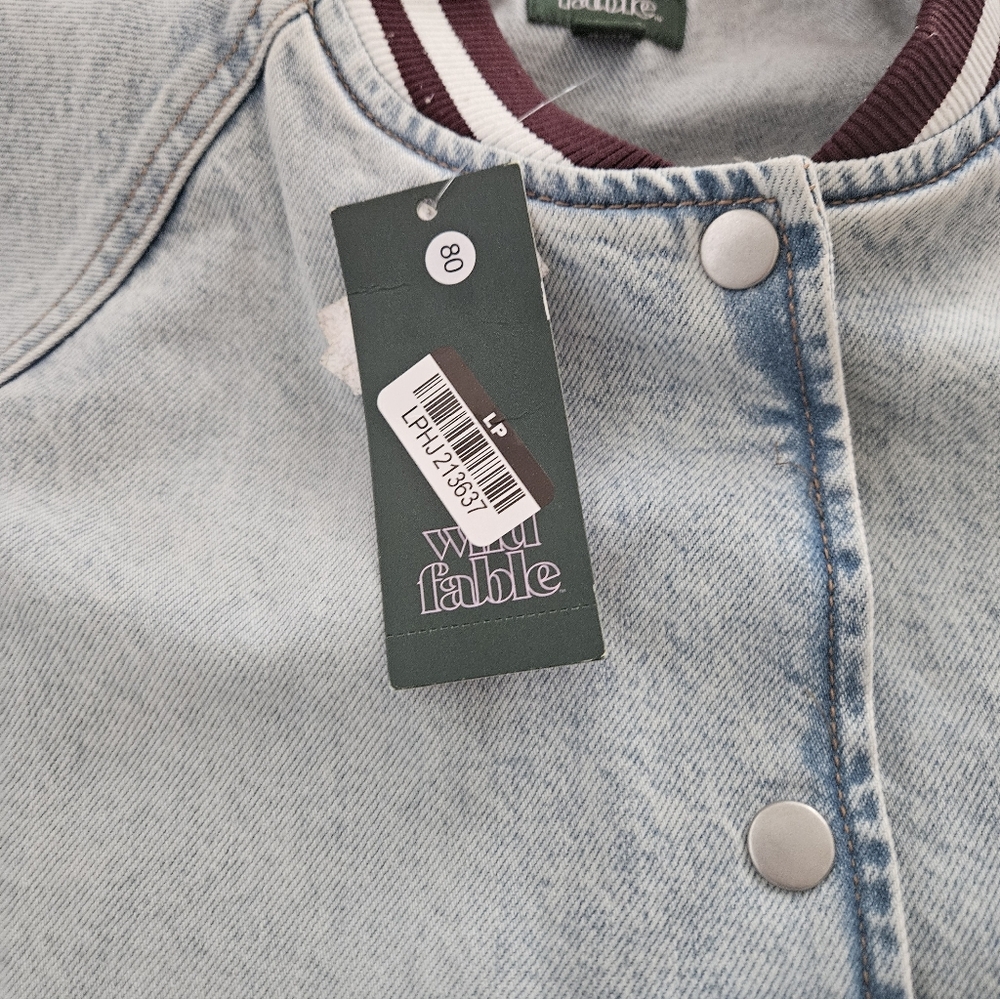 NWT Wild Fable XL Varsity Bomber Jean Jacket - Picture 5 of 7